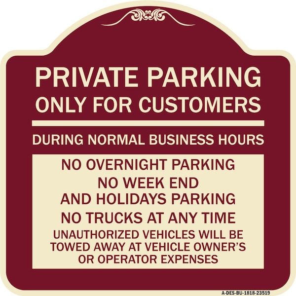 Signmission Only for Customers During Normal Business Hours No Overnight Parking No Trucks at Any, BU-1818-23519 A-DES-BU-1818-23519 - main